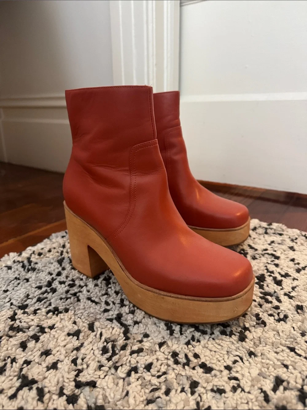 Charlotte Stone Leather Platform Ankle Boots in Burnt Orange